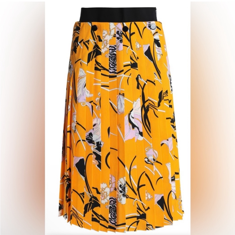 EMILIO PUCCI EUC pleated floral crepe skirt yellow -size us 6